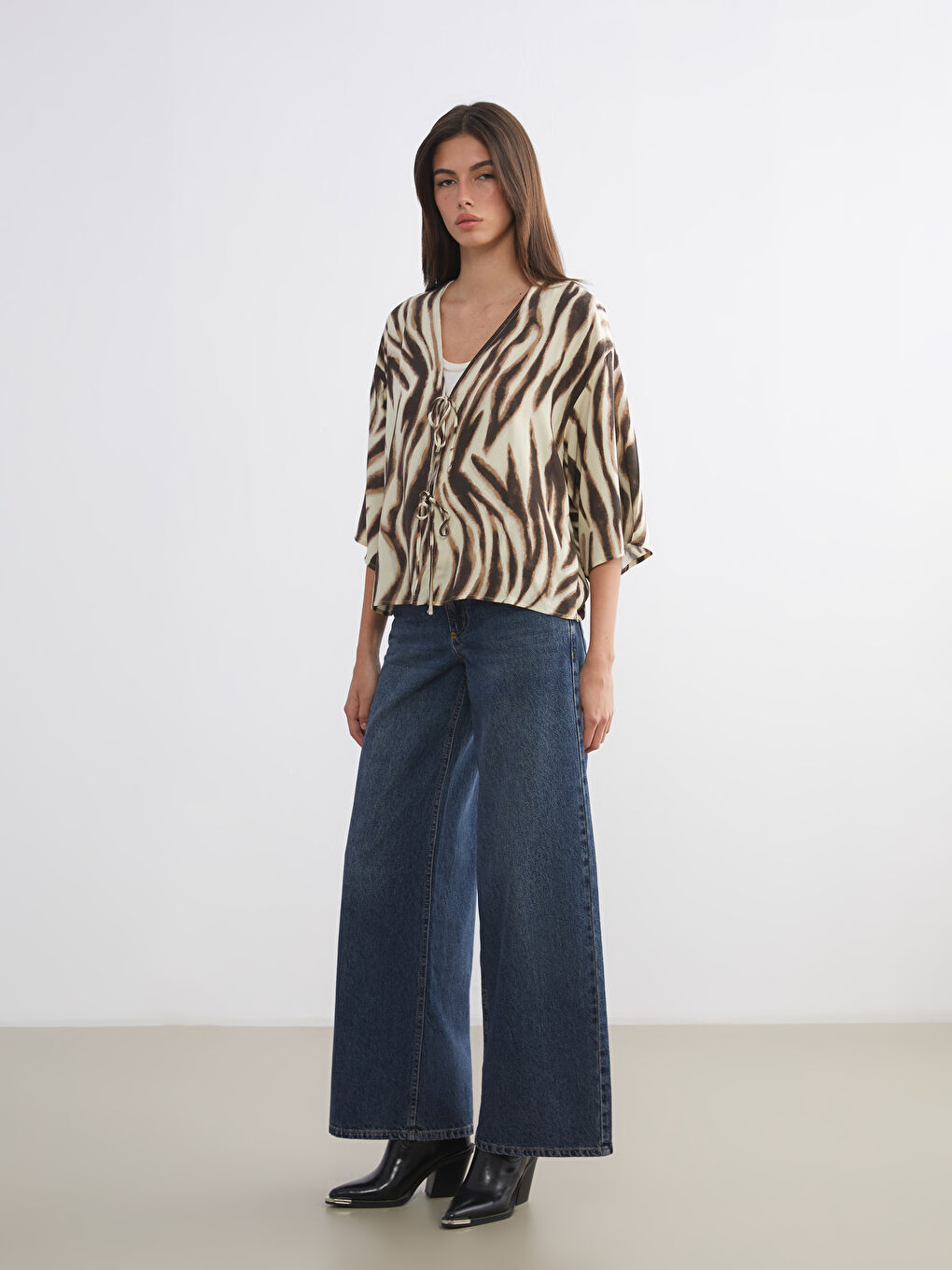 Kahverengi Leopar Desenli Oversize Kadın Kimono-1