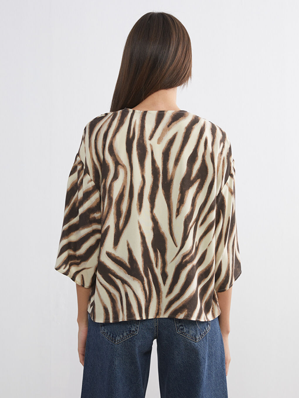 Kahverengi Leopar Desenli Oversize Kadın Kimono-3