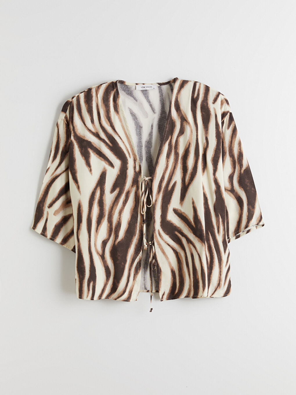 Kahverengi Leopar Desenli Oversize Kadın Kimono-4