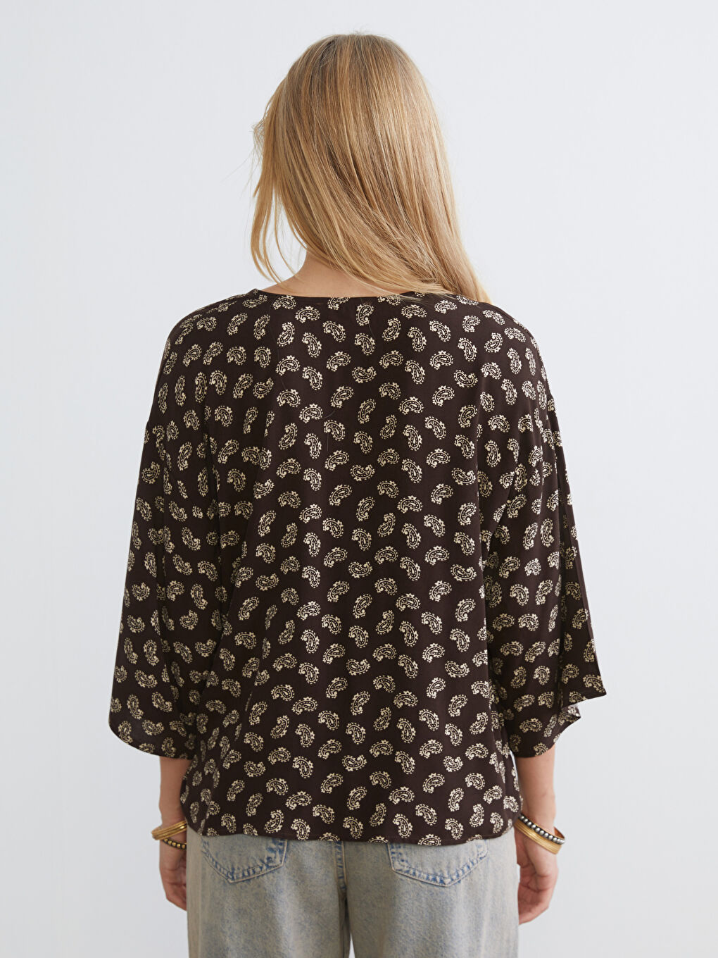 Kahverengi Bağlamalı Yaka Oversize Kadın Kimono-3