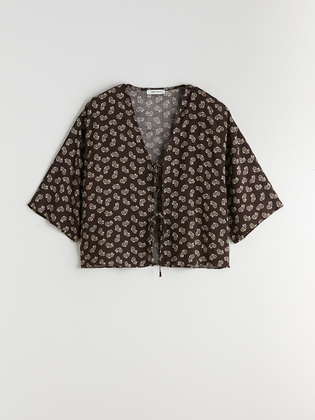 Kahverengi Bağlamalı Yaka Oversize Kadın Kimono-4