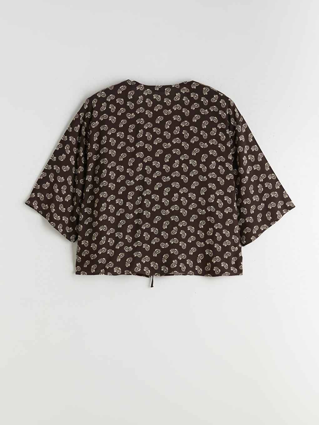 Kahverengi Bağlamalı Yaka Oversize Kadın Kimono-5