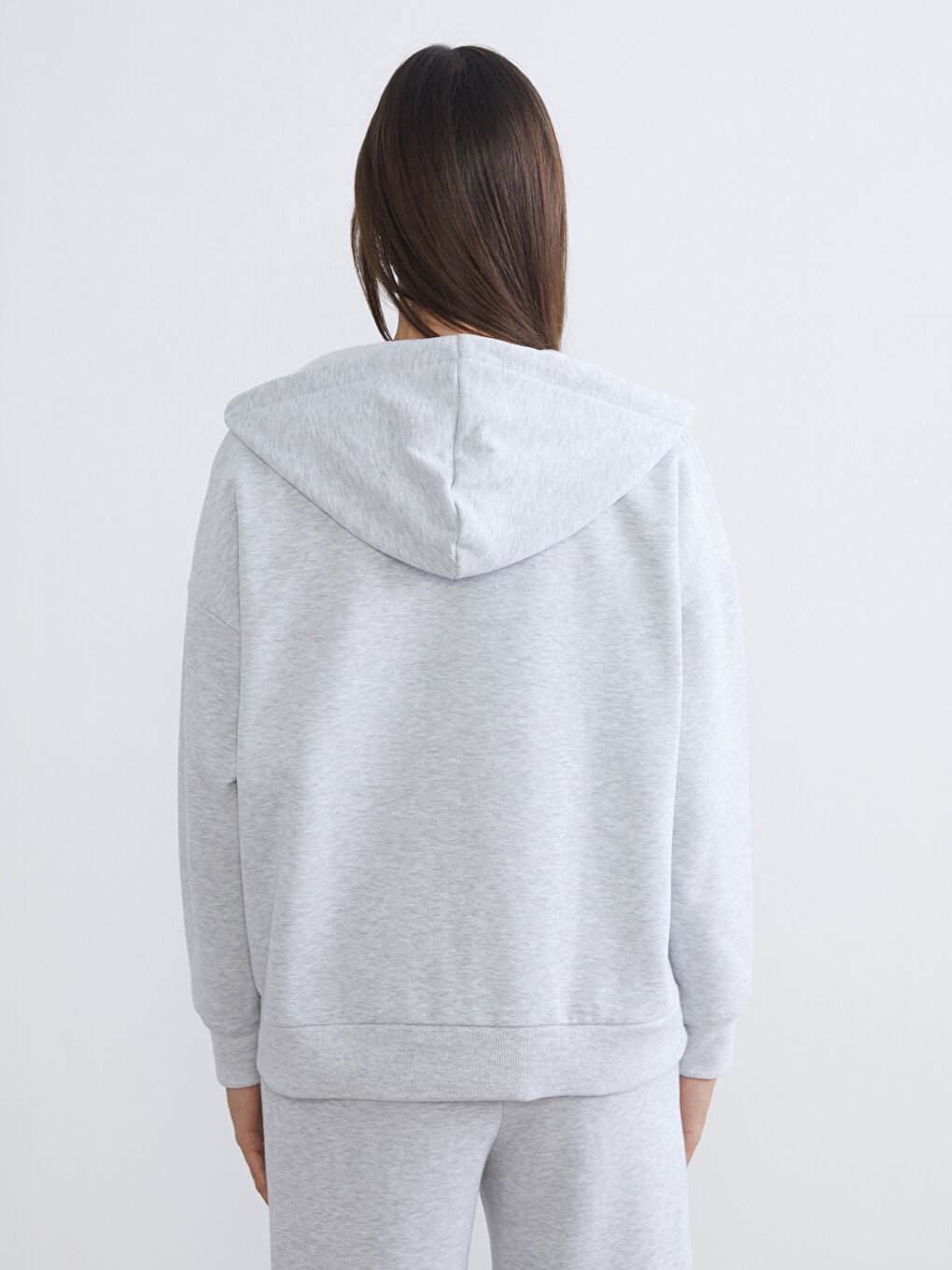 Gri Oversize Kadın Kalın Fermuarlı Sweatshirt-3