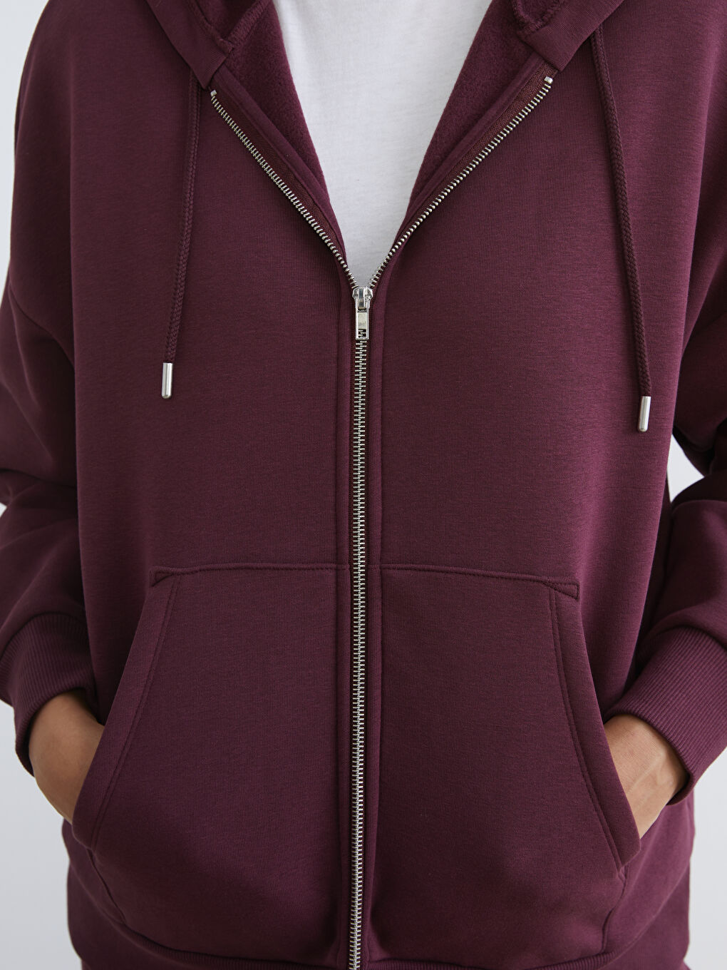 Mürdüm Oversize Kadın Kalın Fermuarlı Sweatshirt-2