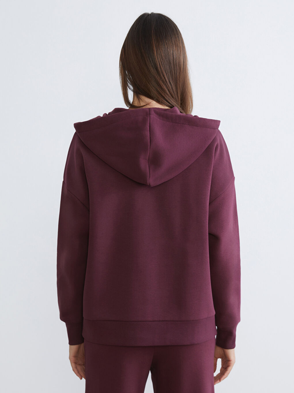 Mürdüm Oversize Kadın Kalın Fermuarlı Sweatshirt-3