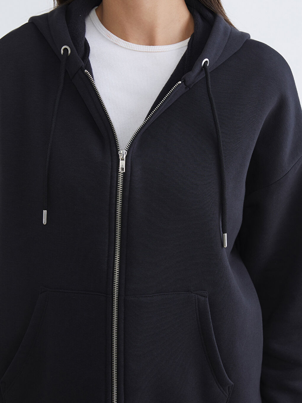 Siyah Oversize Kadın Kalın Fermuarlı Sweatshirt-2