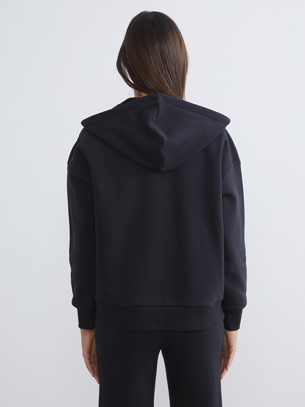 Siyah Oversize Kadın Kalın Fermuarlı Sweatshirt-3