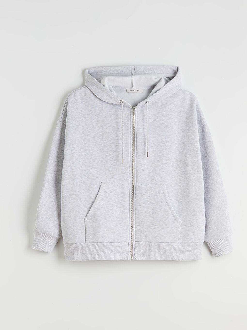 Gri Oversize Kadın Kalın Fermuarlı Sweatshirt-4