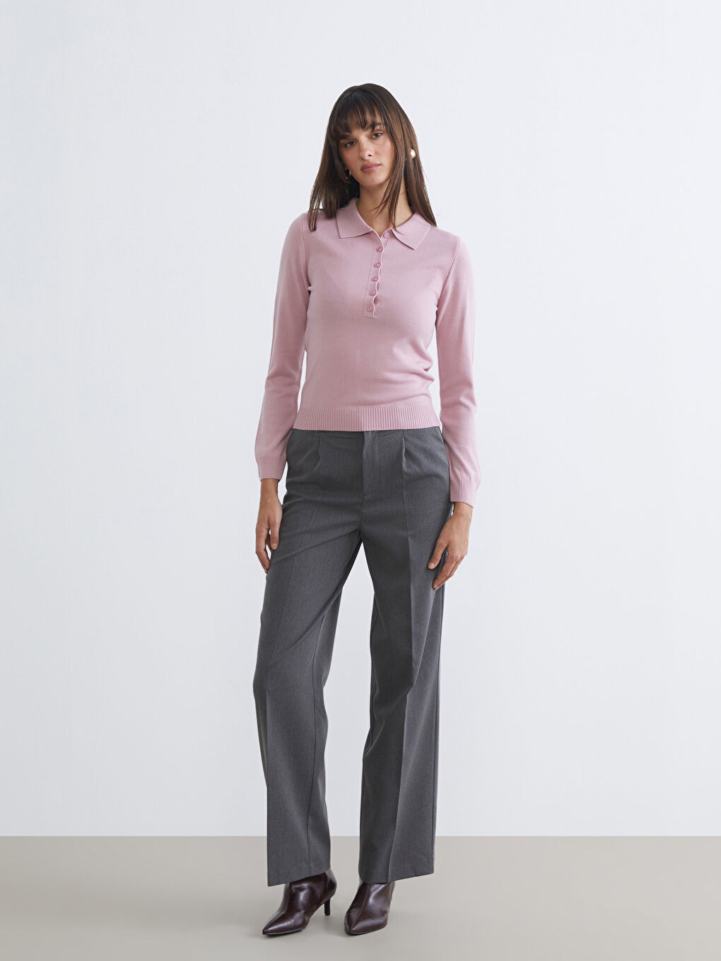 Lila Polo Yaka Kadın Triko Kazak-1