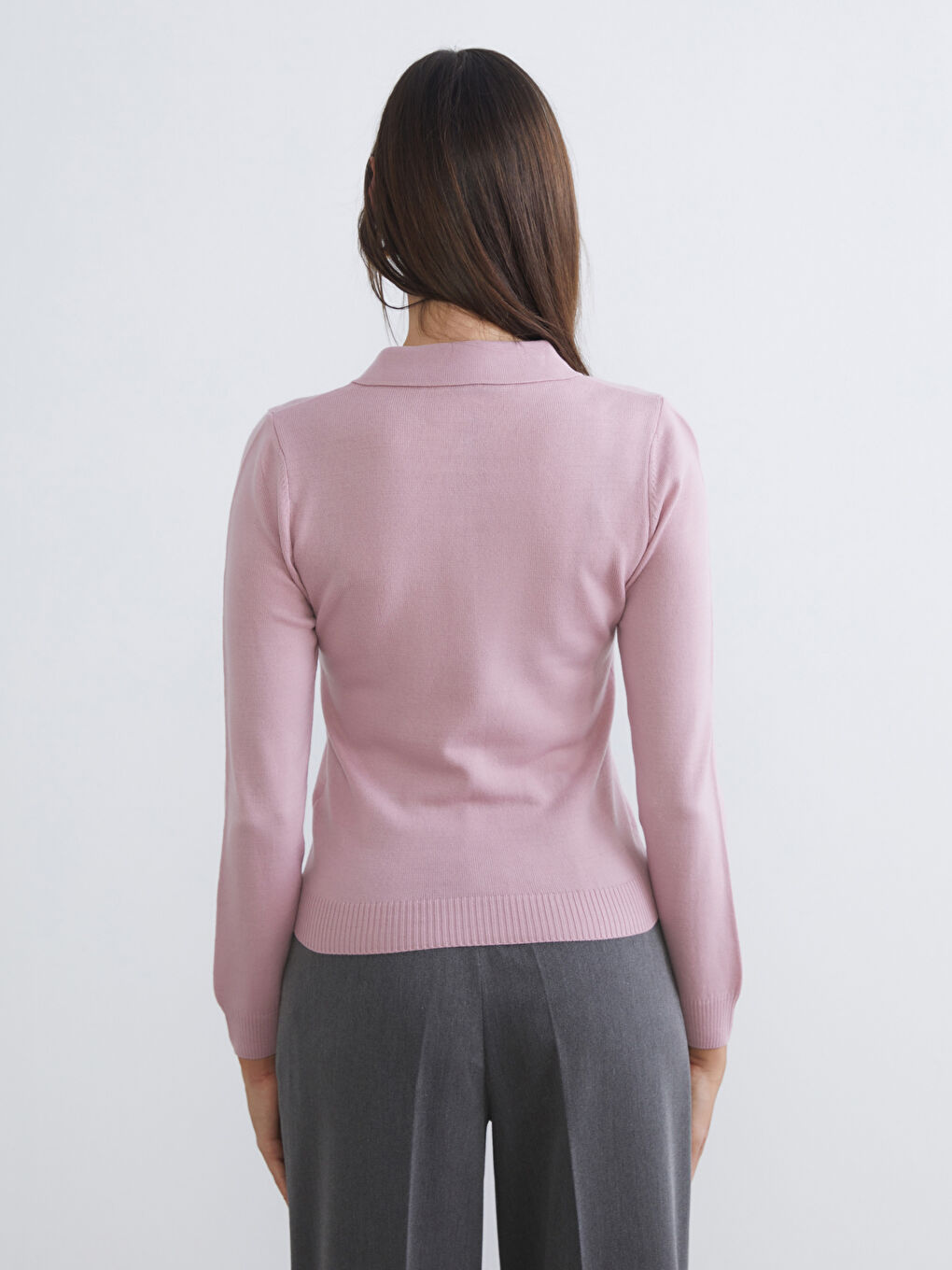 Lila Polo Yaka Kadın Triko Kazak-3