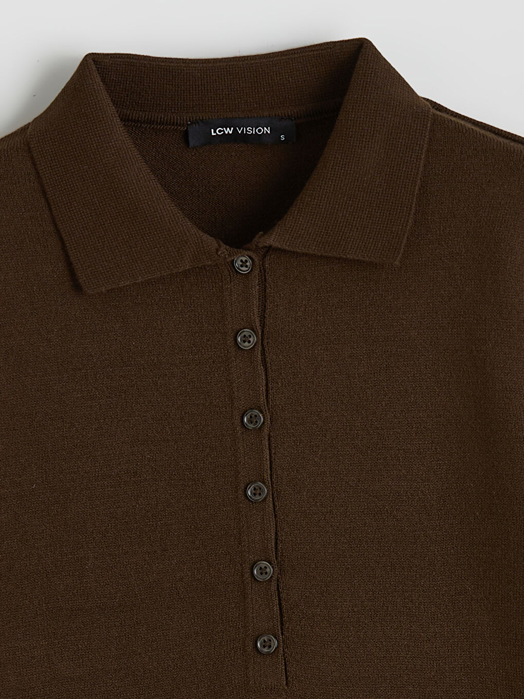 Kahverengi Polo Yaka Kadın Triko Kazak-5