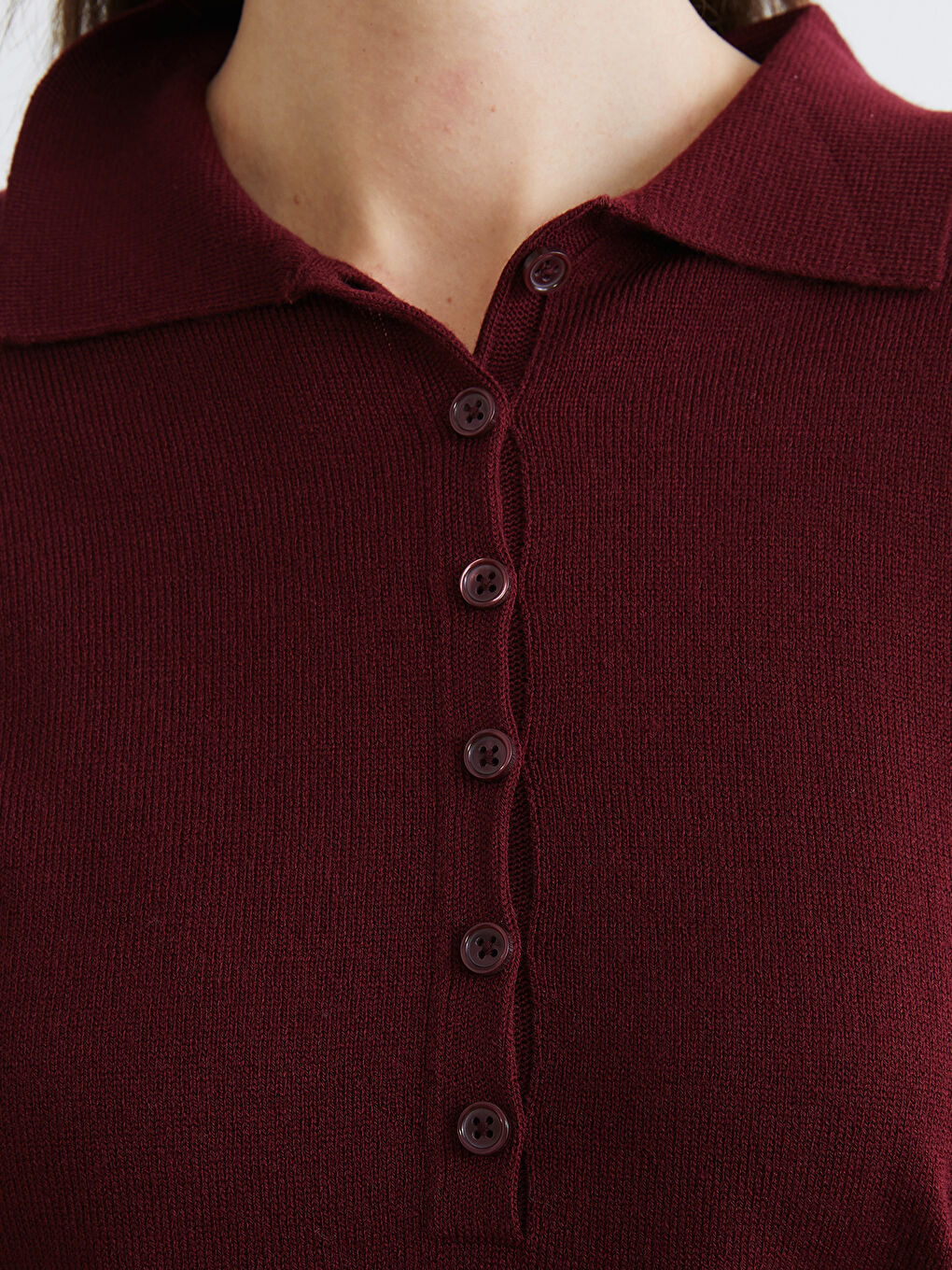 Bordo Polo Yaka Kadın Triko Kazak-2