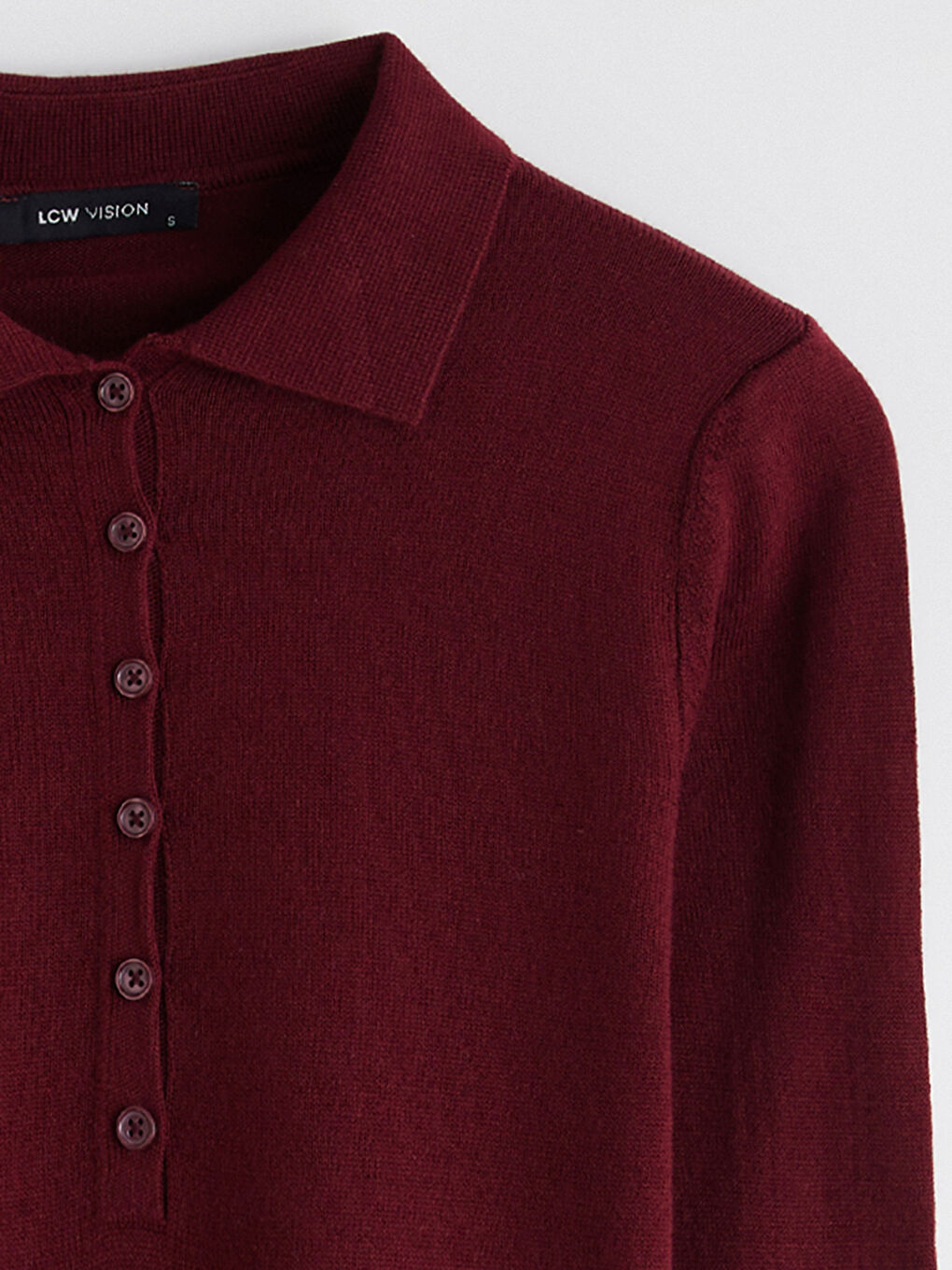 Bordo Polo Yaka Kadın Triko Kazak-4