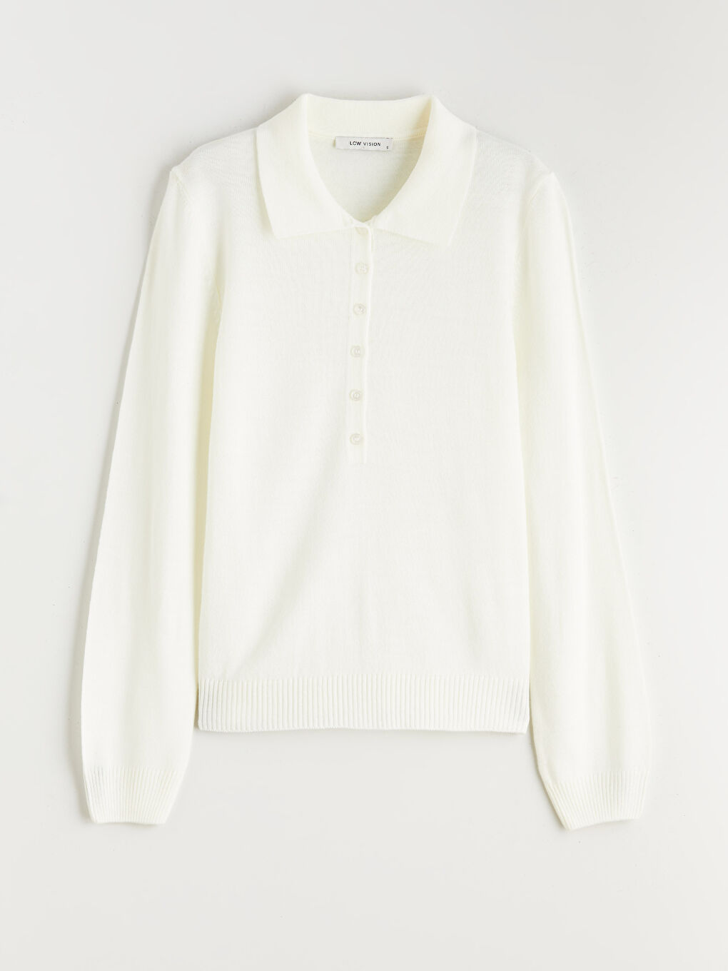 Ekru Polo Yaka Kadın Triko Kazak-4