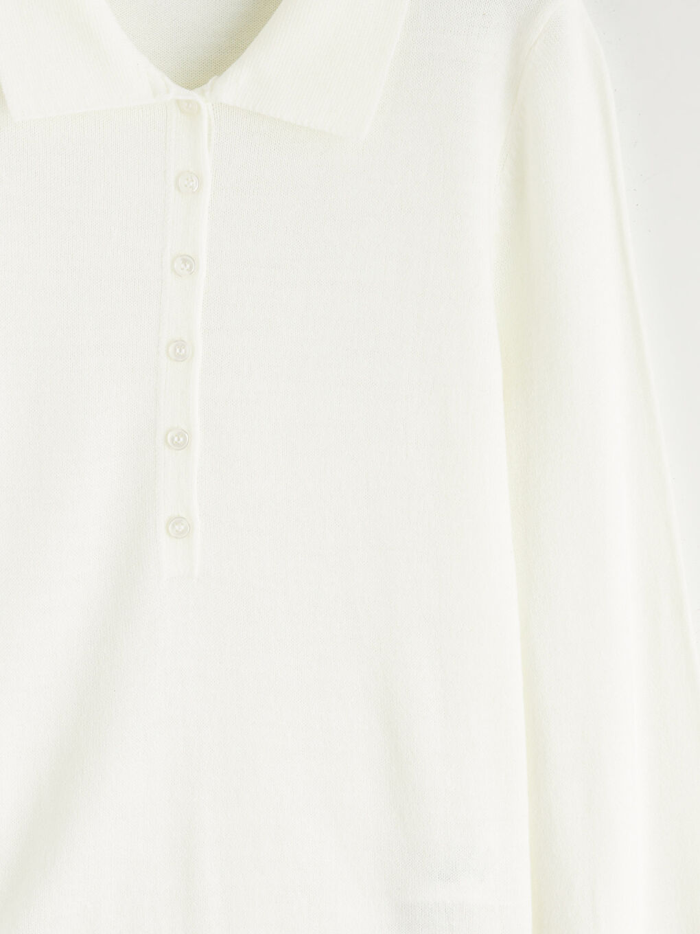 Ekru Polo Yaka Kadın Triko Kazak-5