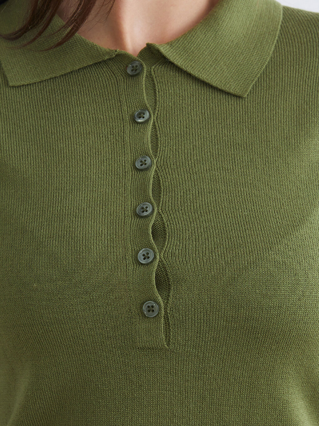 Yeşil Polo Yaka Kadın Triko Kazak-2