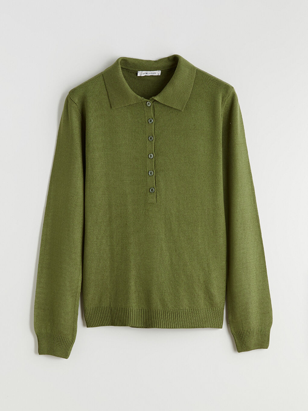 Yeşil Polo Yaka Kadın Triko Kazak-4