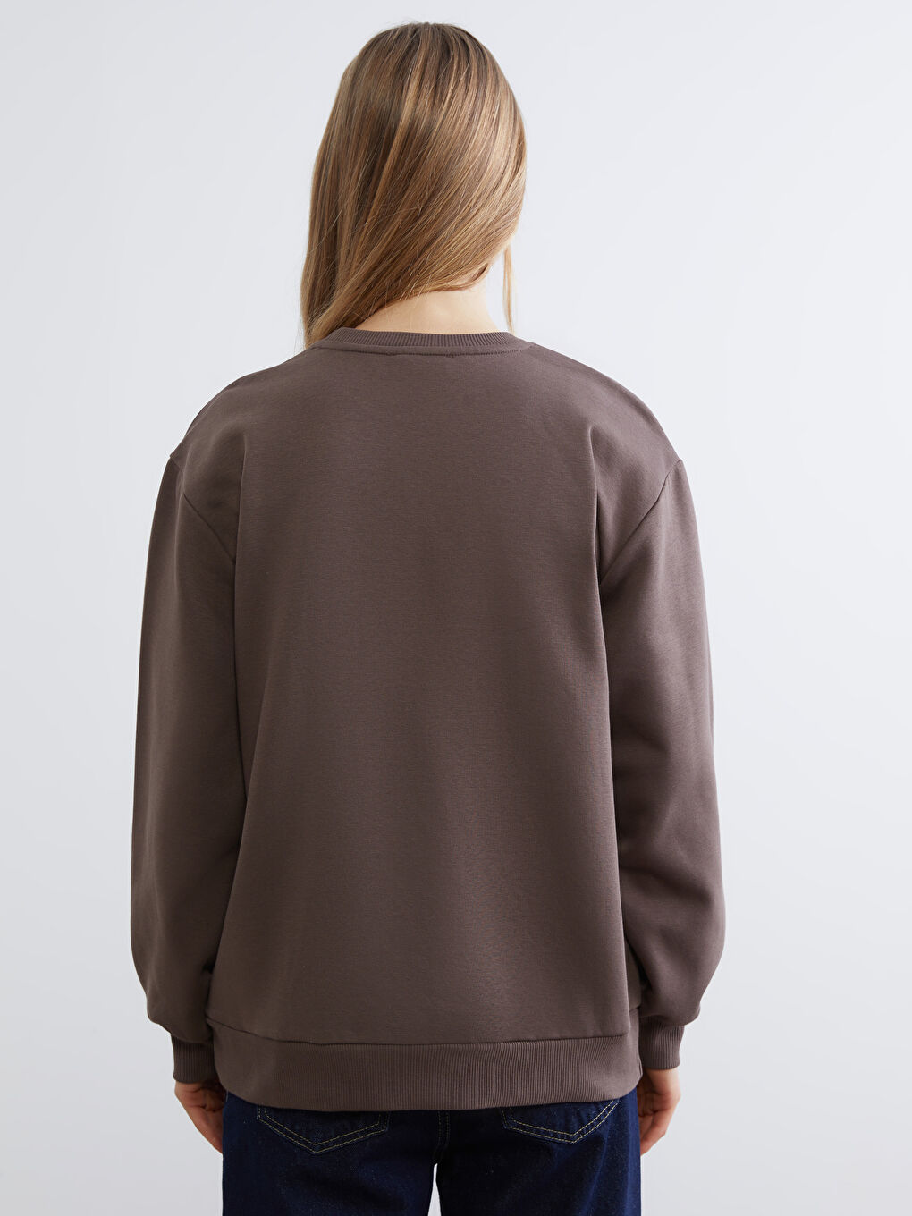 Kahverengi Hello Kitty Baskılı Kadın Kalın Sweatshirt-3