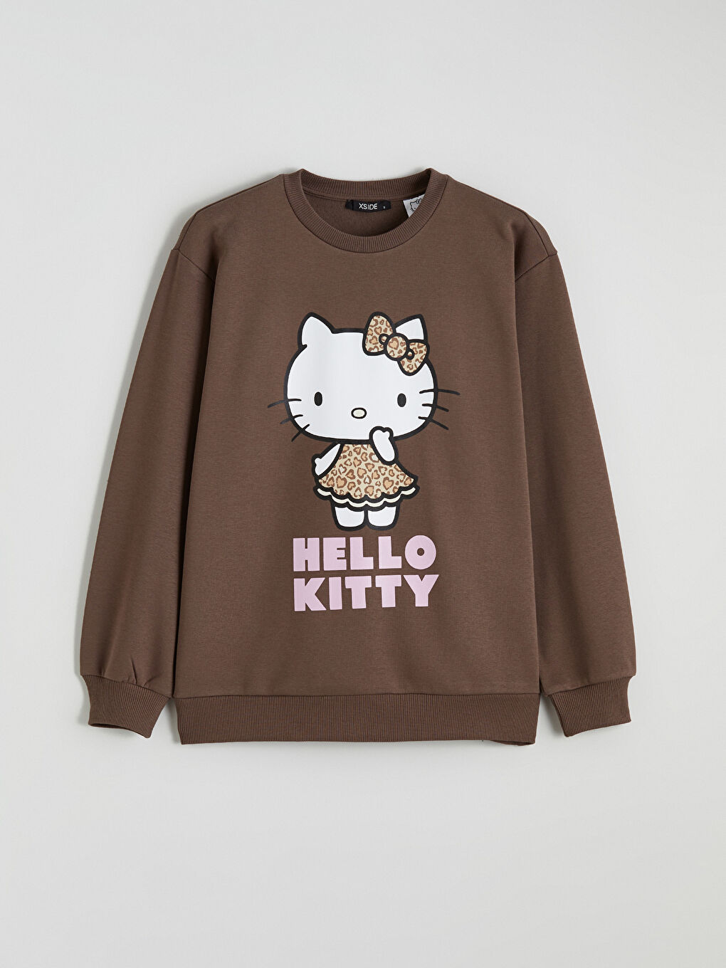Kahverengi Hello Kitty Baskılı Kadın Kalın Sweatshirt-4
