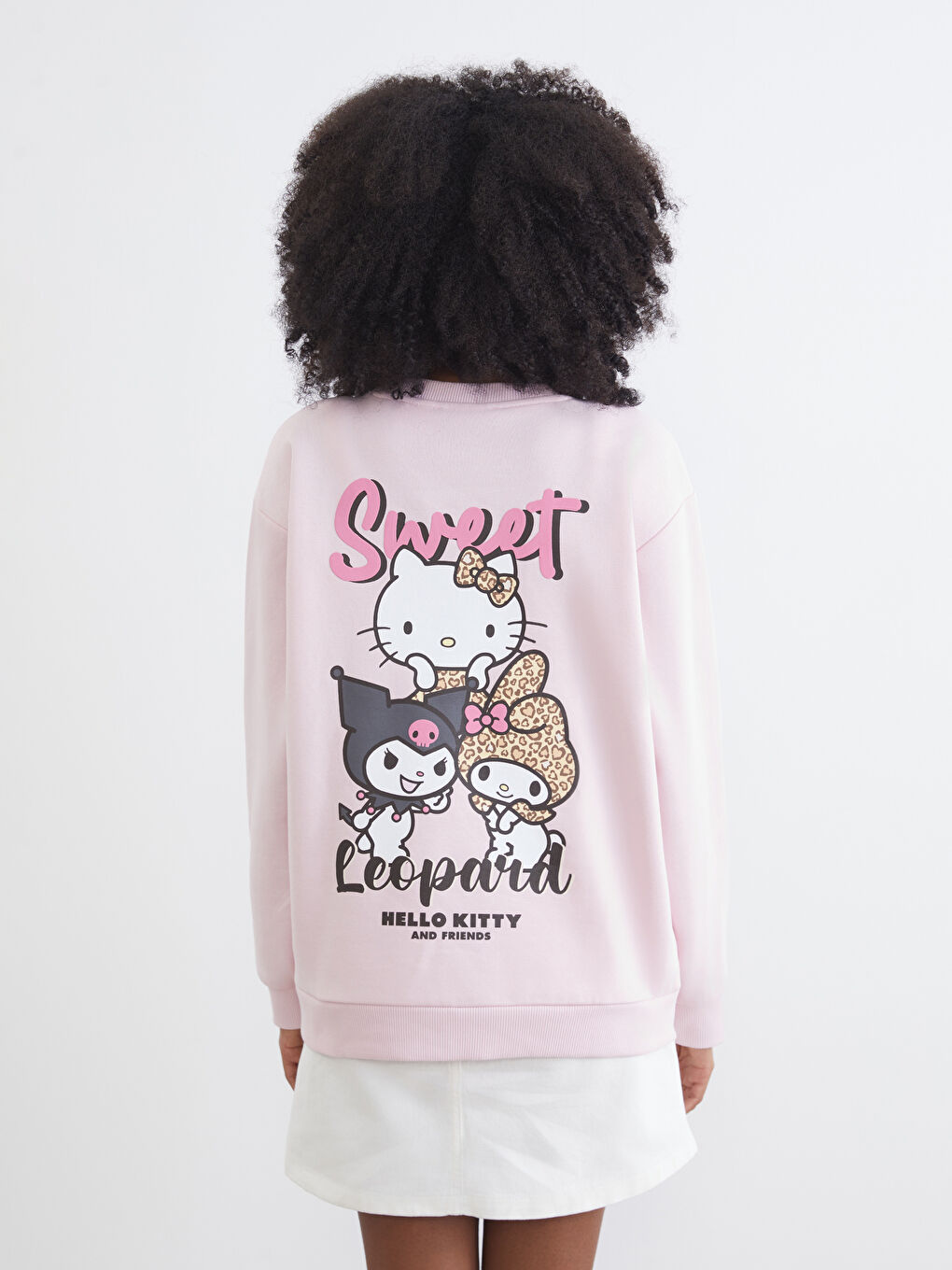 Pembe Hello Kitty Baskılı Oversize Kadın Kalın Sweatshirt-3