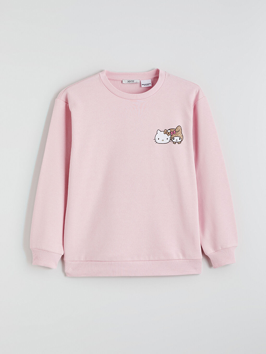 Pembe Hello Kitty Baskılı Oversize Kadın Kalın Sweatshirt-4