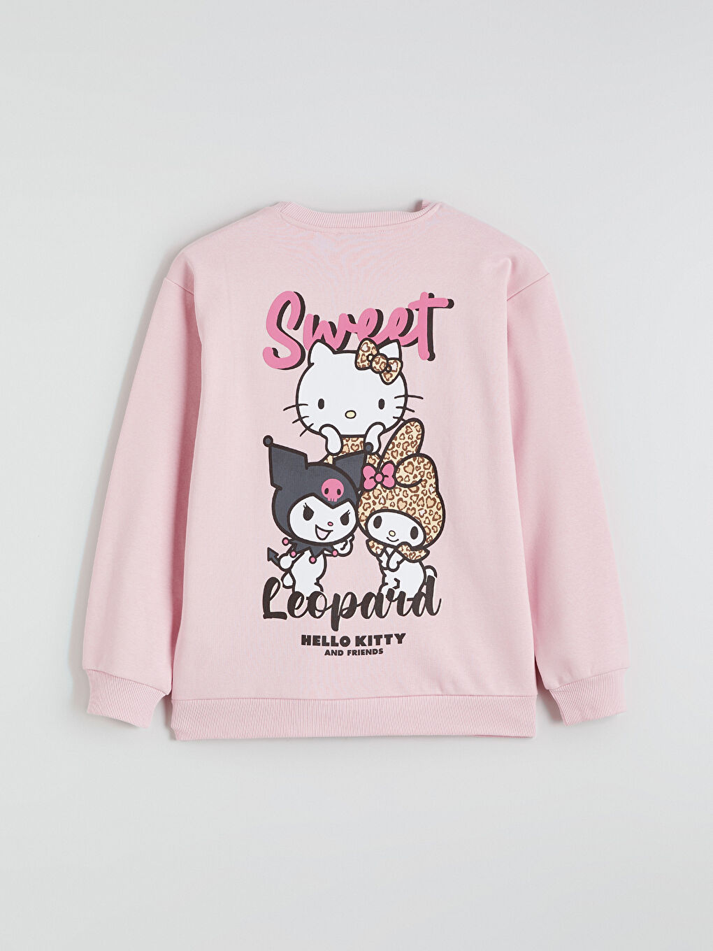 Pembe Hello Kitty Baskılı Oversize Kadın Kalın Sweatshirt-6