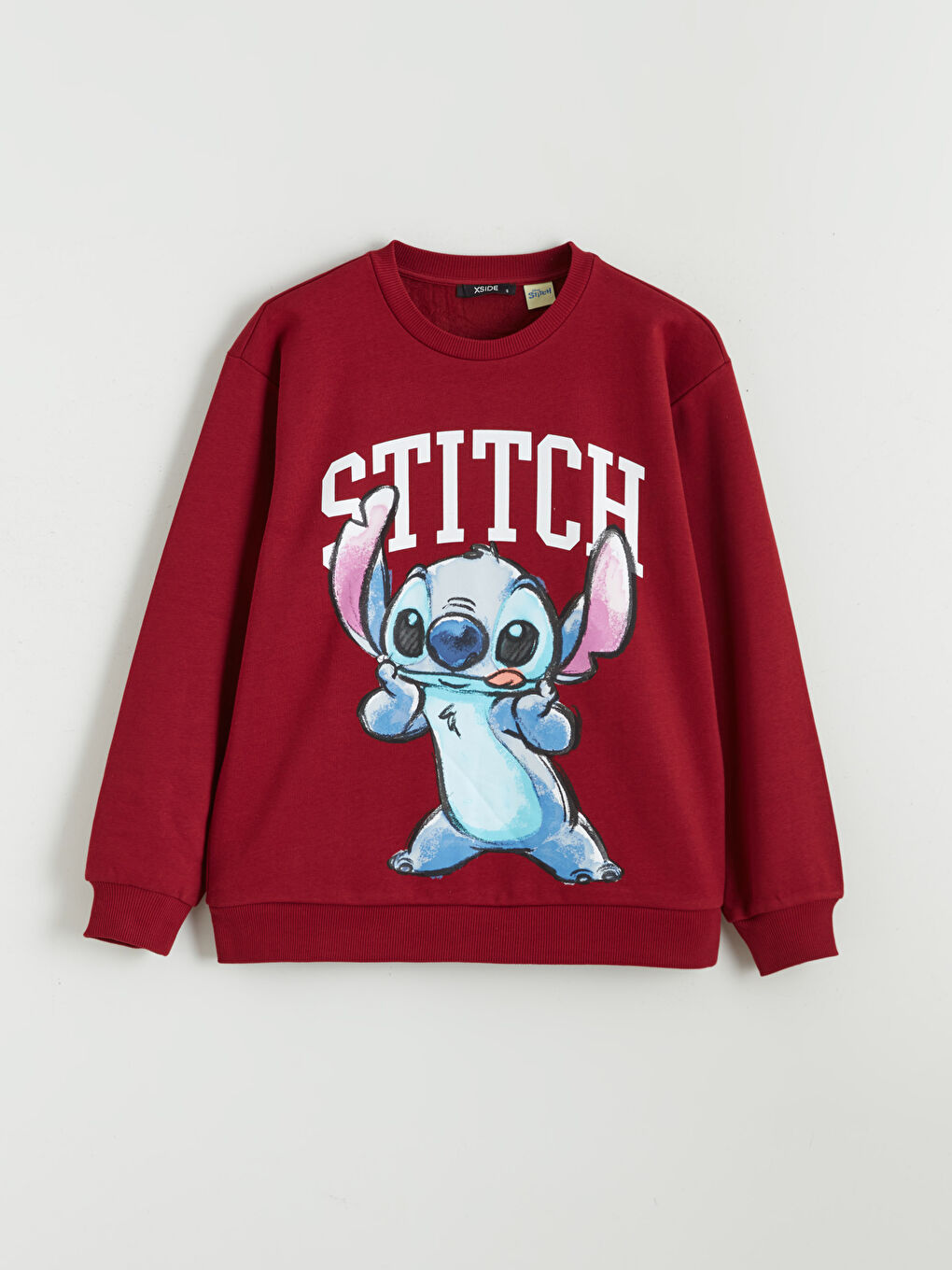 Bordo Stitch Baskılı Oversize Kadın Kalın Sweatshirt-4
