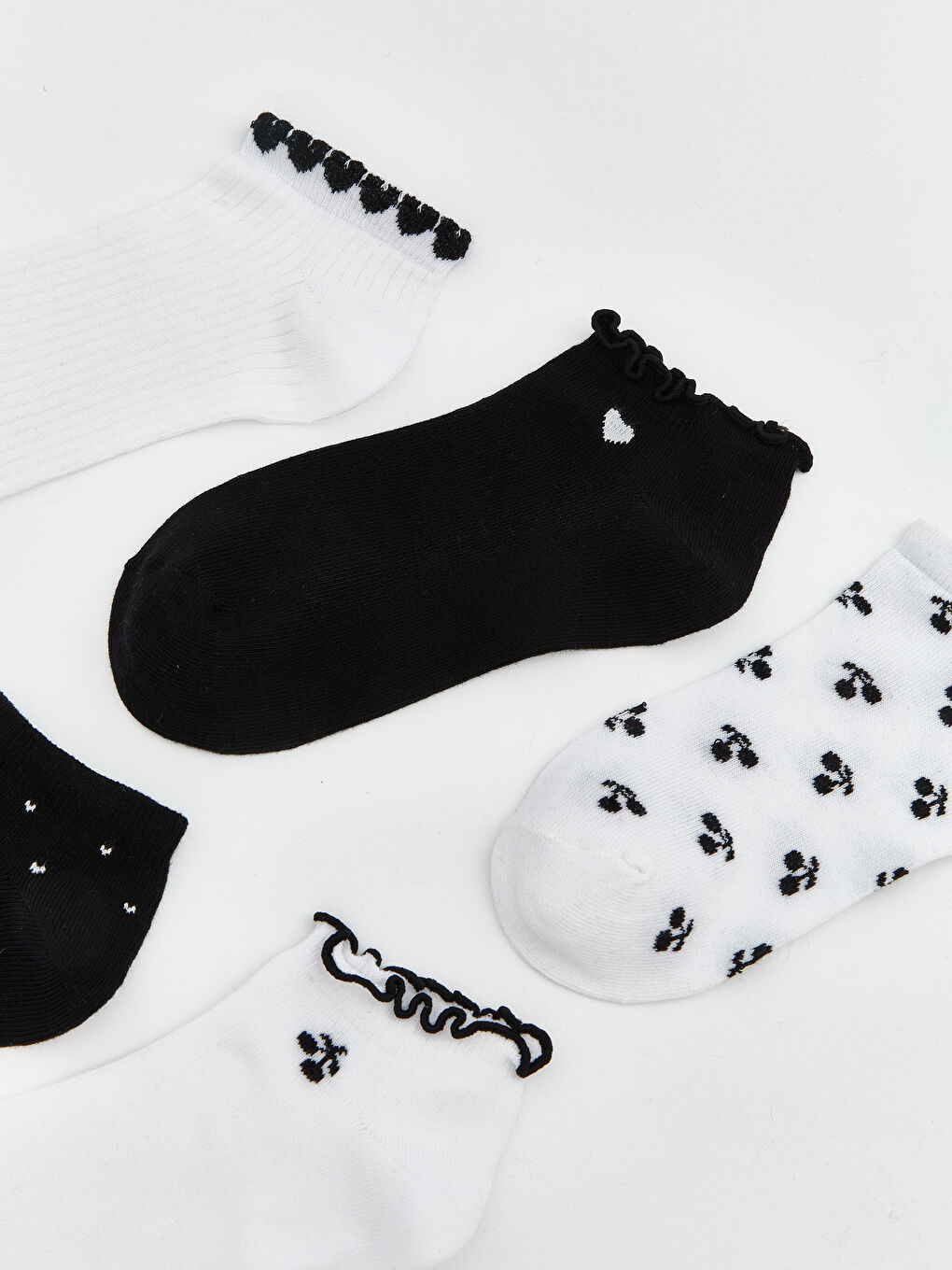 Beyaz Desenli Kadın Patik Çorap 5'li-1