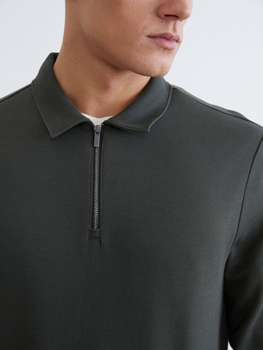 Haki Polo Yaka Erkek Sweatshirt-2