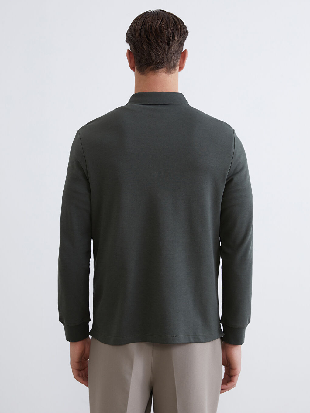 Haki Polo Yaka Erkek Sweatshirt-3