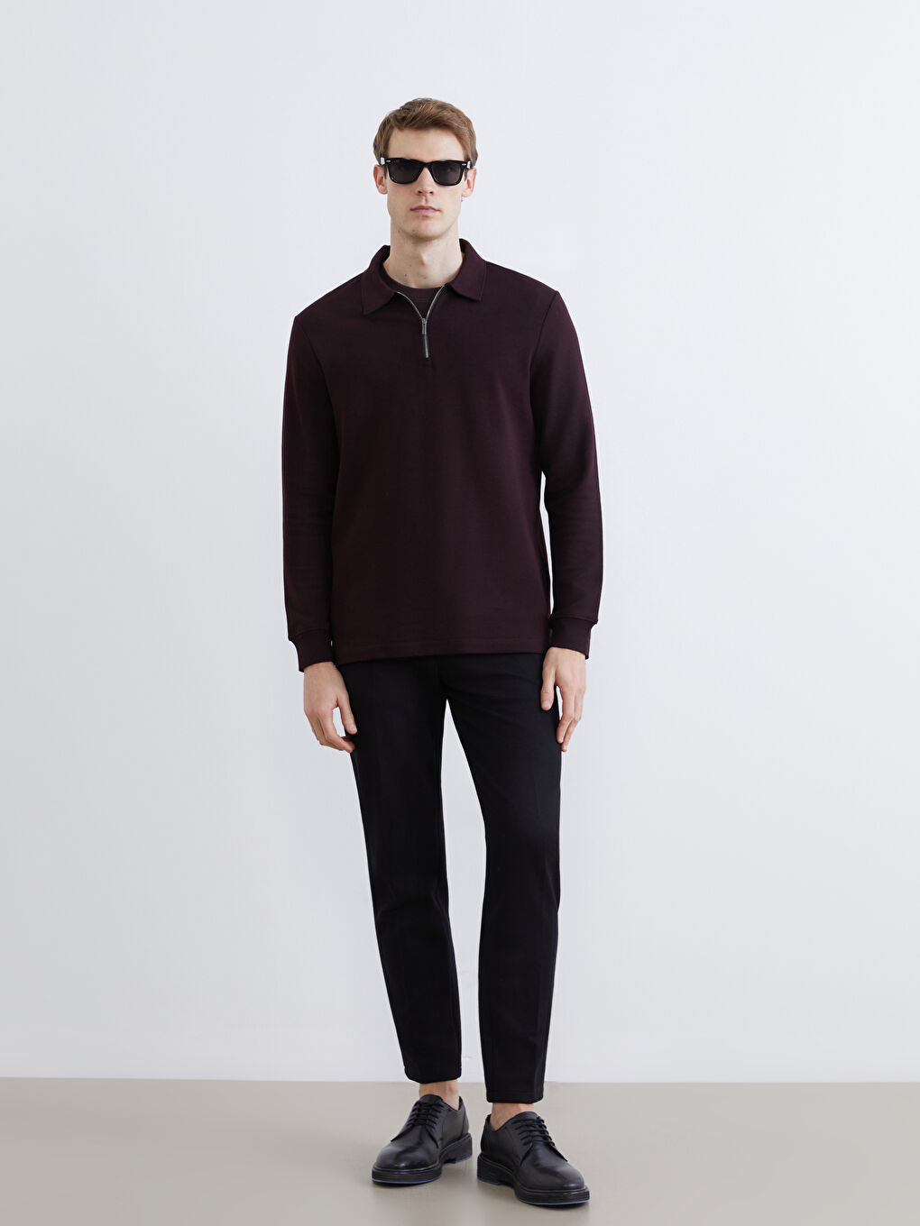 Kahverengi Polo Yaka Erkek Sweatshirt-1