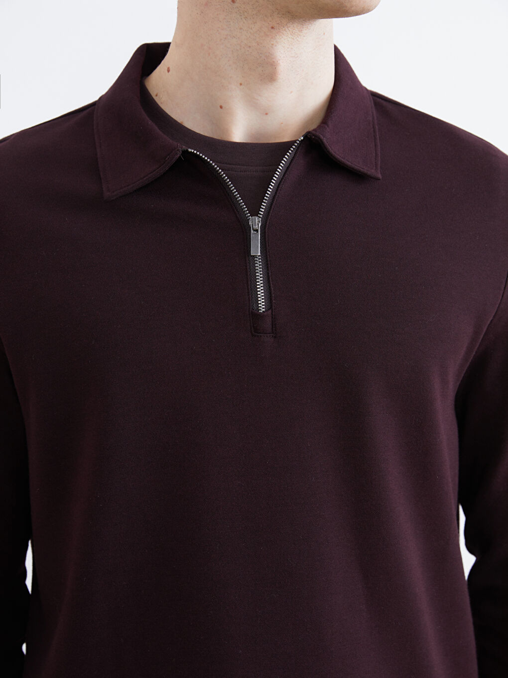 Kahverengi Polo Yaka Erkek Sweatshirt-2