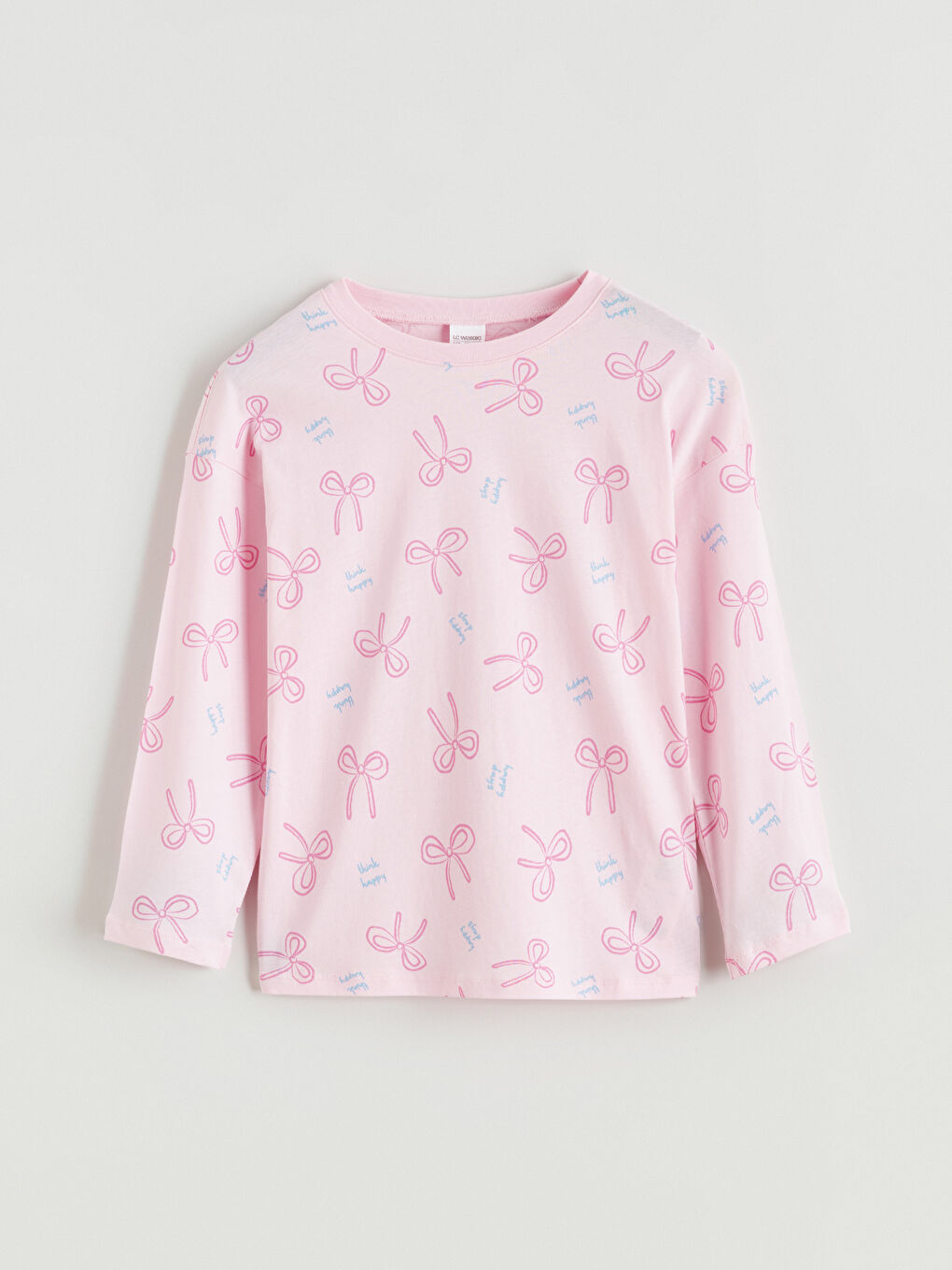 Crew Neck Bow Printed Girls' Pyjama Set-1