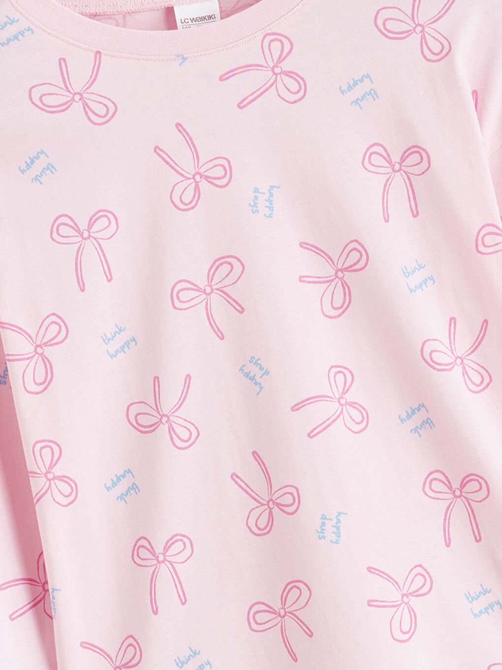 Crew Neck Bow Printed Girls' Pyjama Set-2