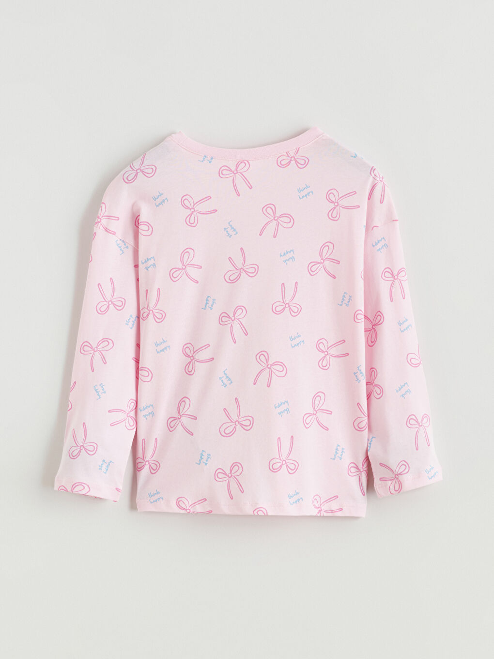 Crew Neck Bow Printed Girls' Pyjama Set-3