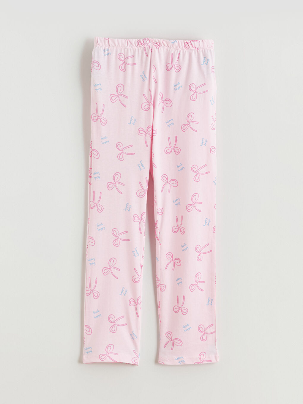 Crew Neck Bow Printed Girls' Pyjama Set-4