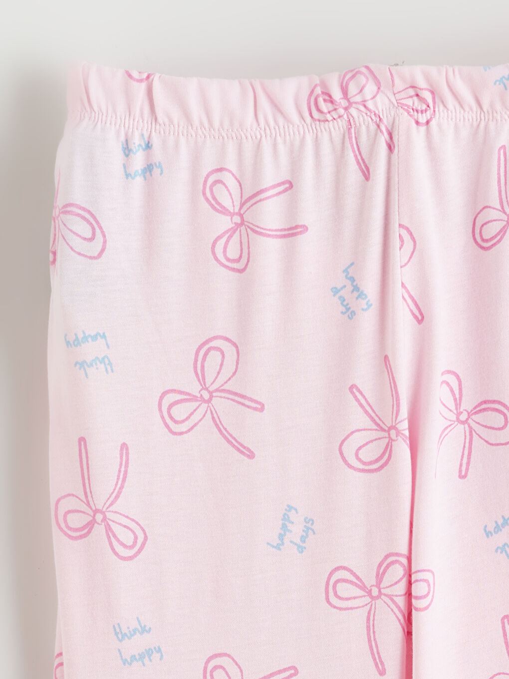 Crew Neck Bow Printed Girls' Pyjama Set-5