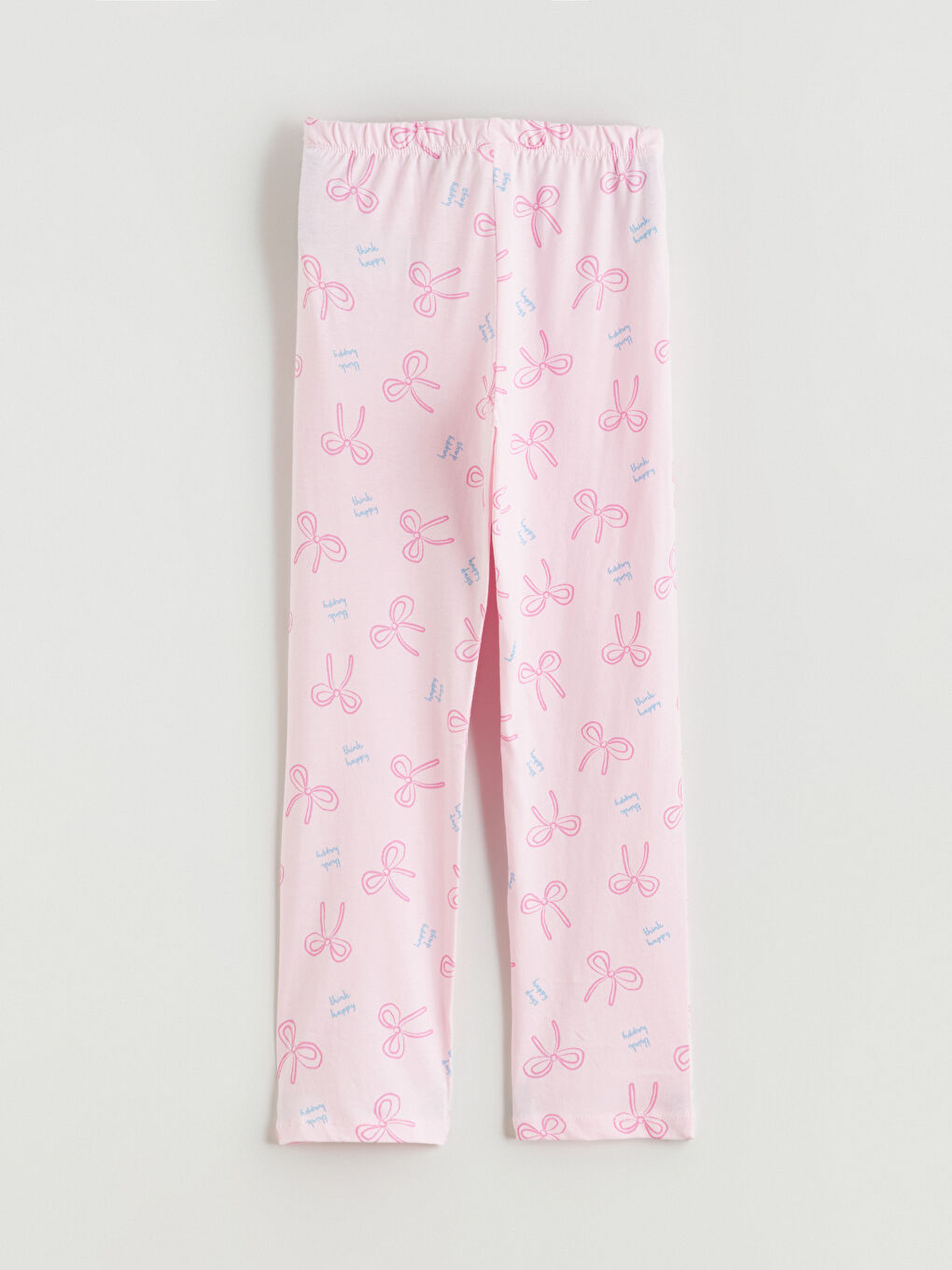 Crew Neck Bow Printed Girls' Pyjama Set-6