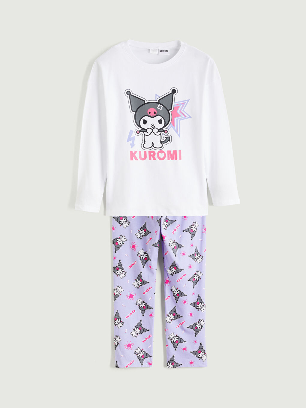Crew Neck Kuromi Printed Girls' Pyjamas Set