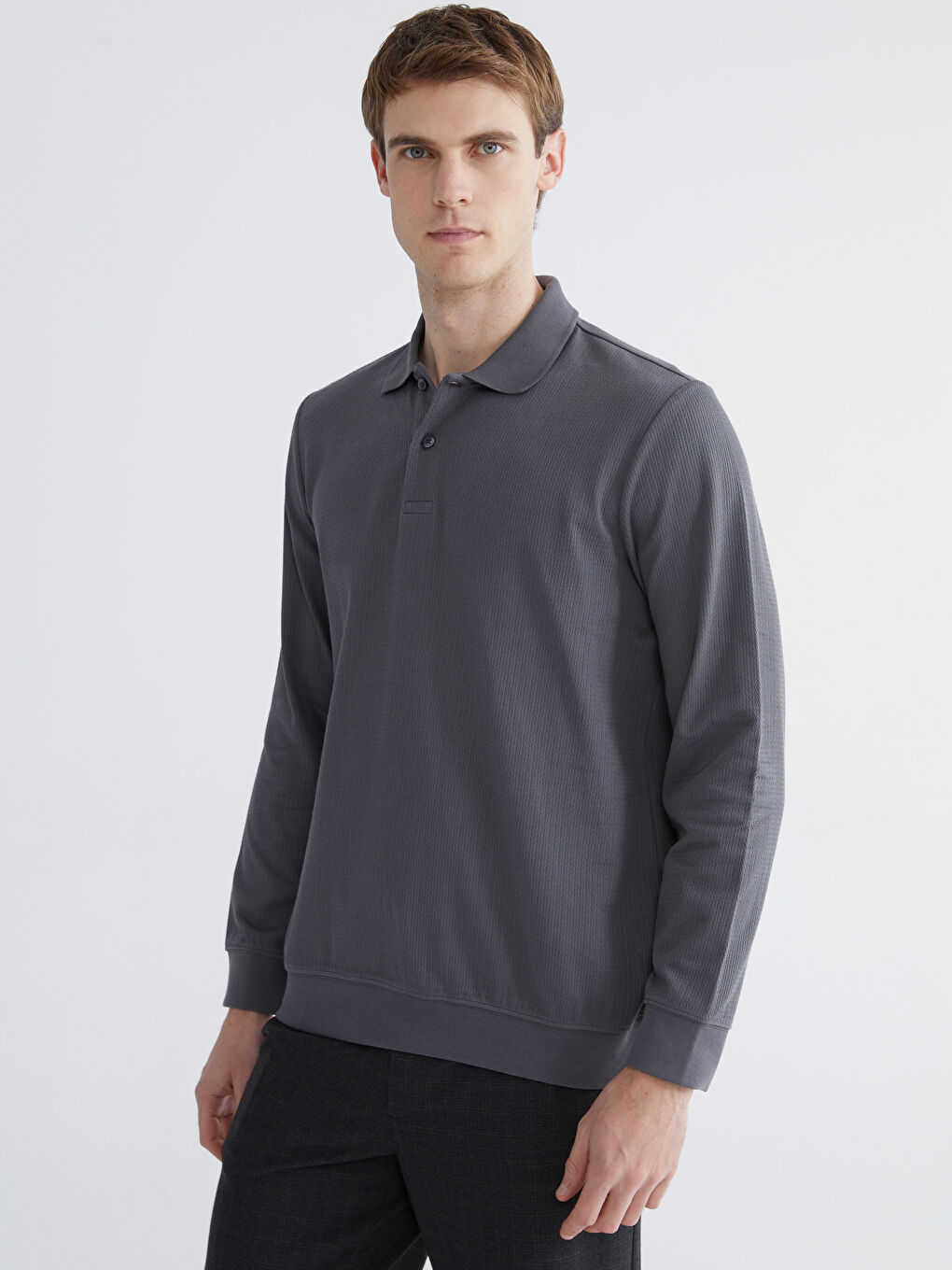 Antrasit Polo Yaka Erkek Sweatshirt