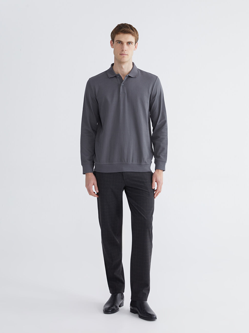 Antrasit Polo Yaka Erkek Sweatshirt-1