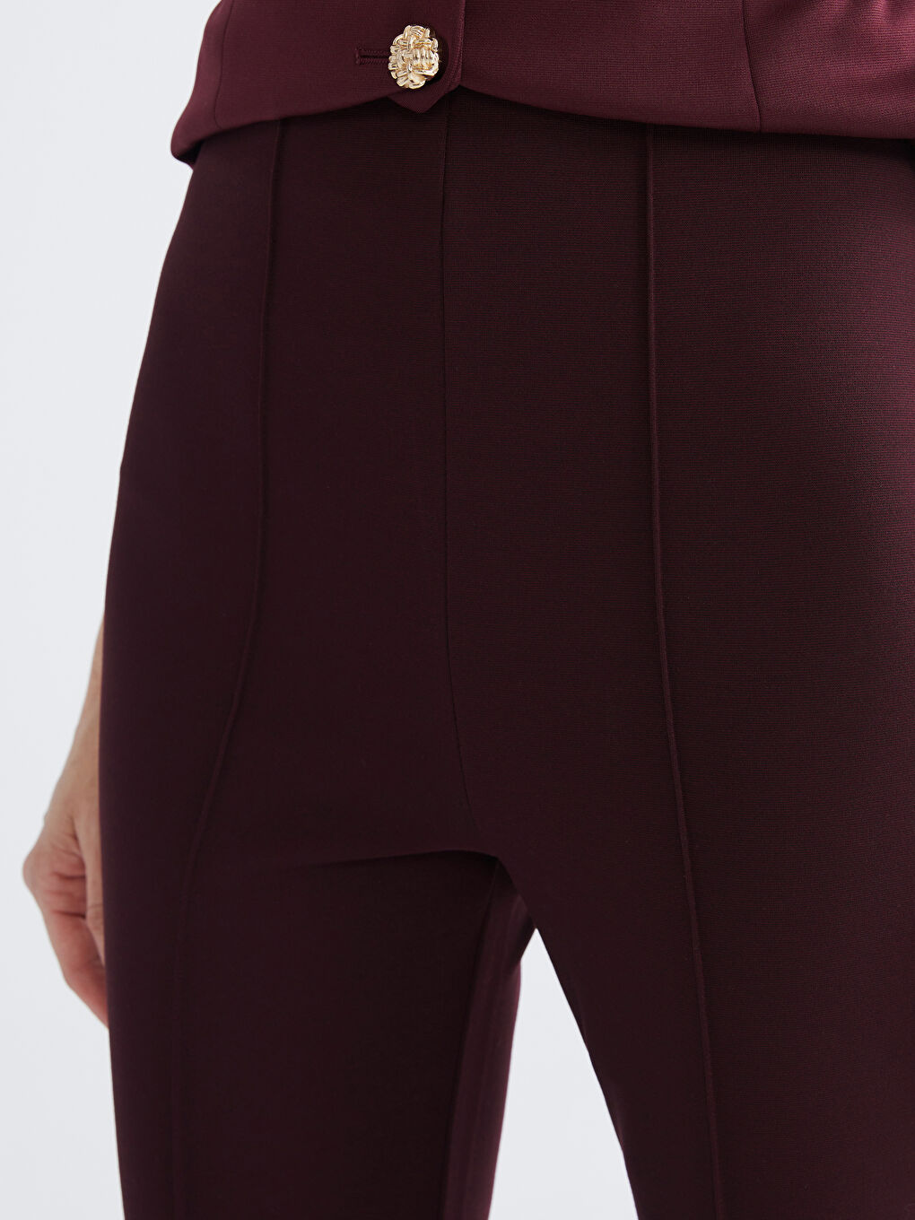 Bordo Ekstra Dar Fit İspanyol Paça Kadın Pantolon-2