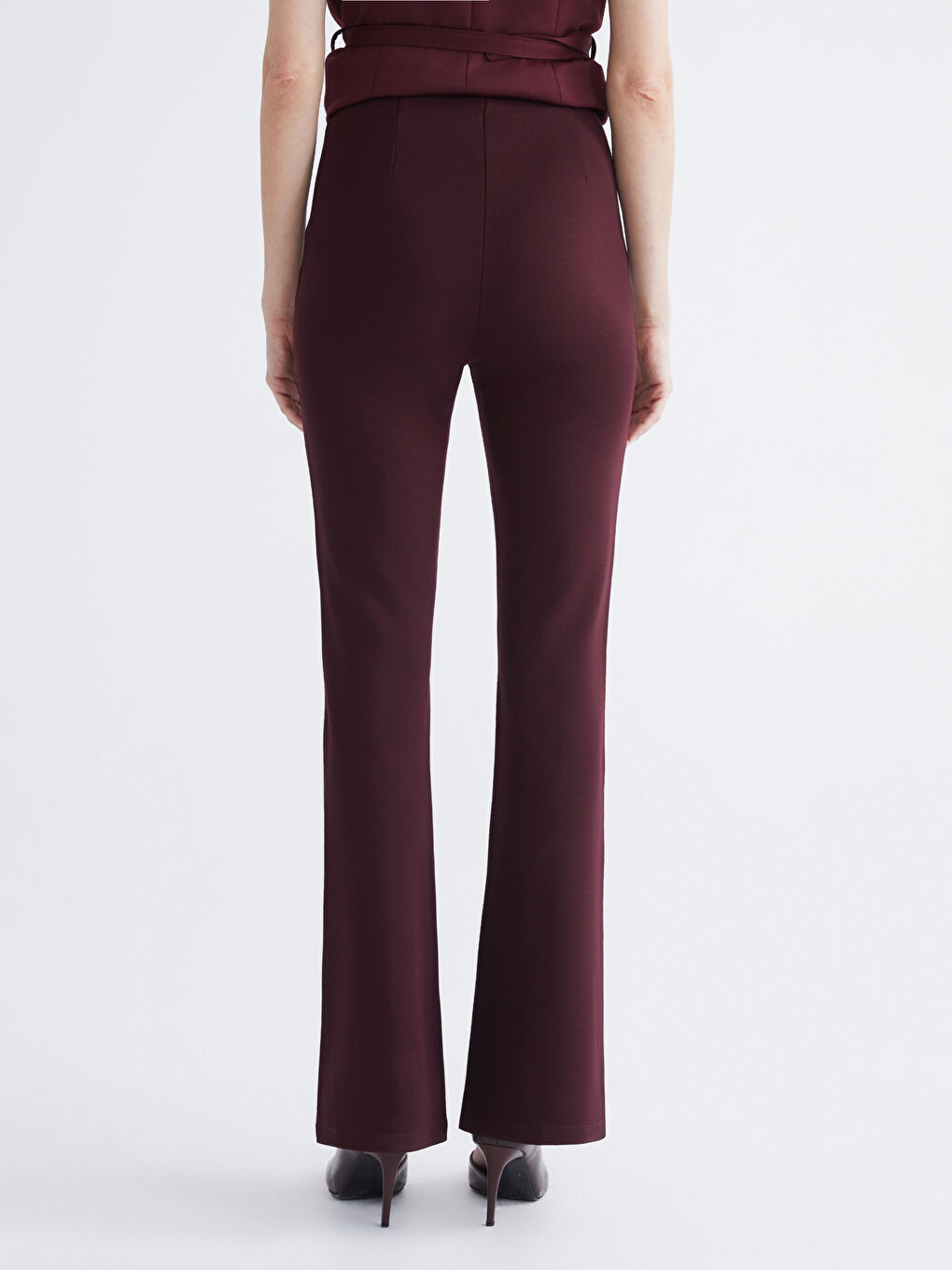 Bordo Ekstra Dar Fit İspanyol Paça Kadın Pantolon-3