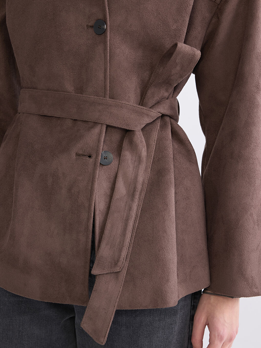 Kahverengi Kadın Süet Görünümlü Gömlek Ceket-2