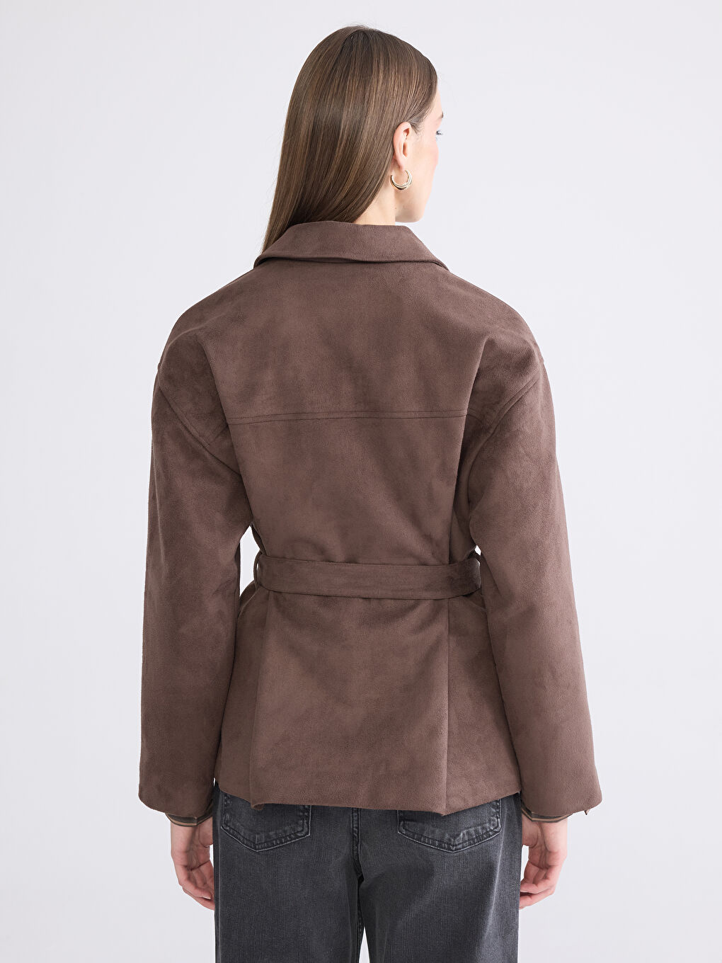 Kahverengi Kadın Süet Görünümlü Gömlek Ceket-3