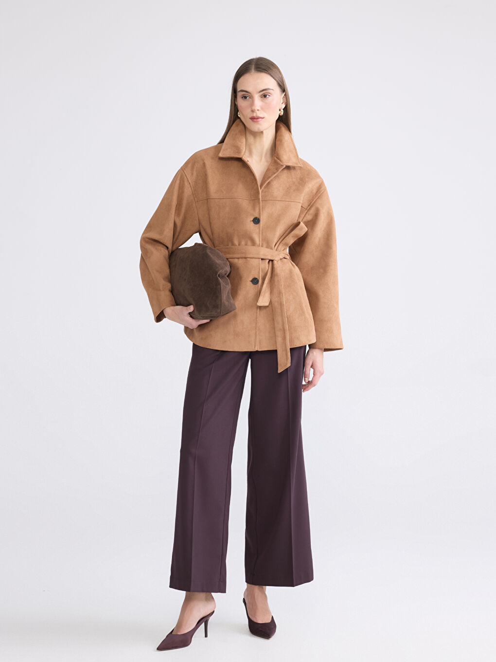 Bej Kadın Süet Görünümlü Gömlek Ceket-1