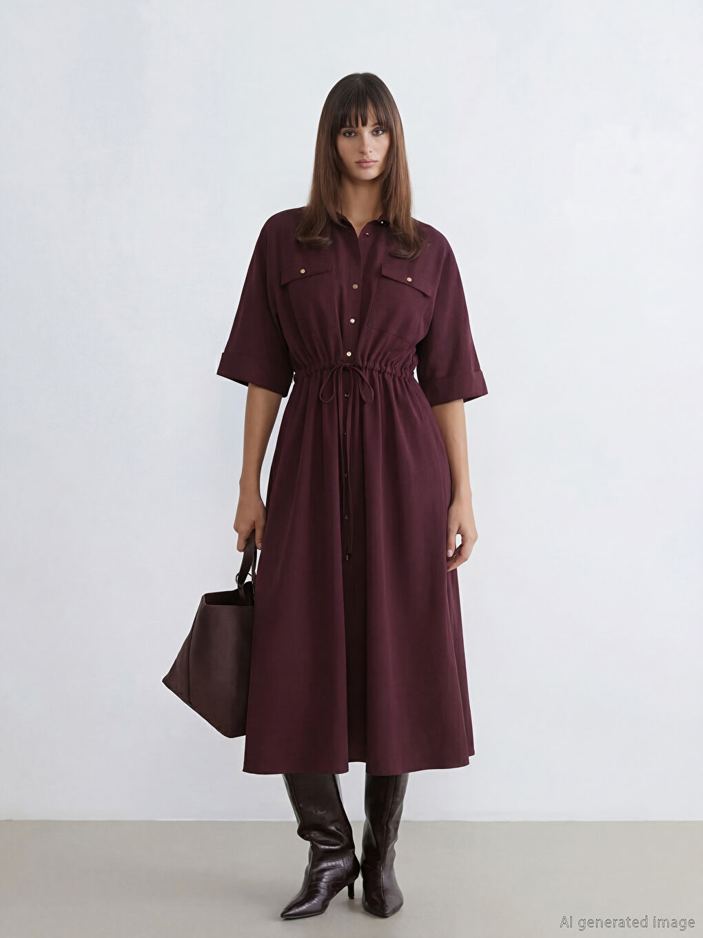فستان قميص بوردو امرأة