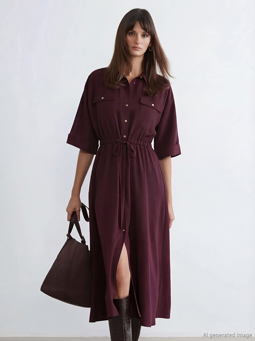 فستان قميص بوردو امرأة-1