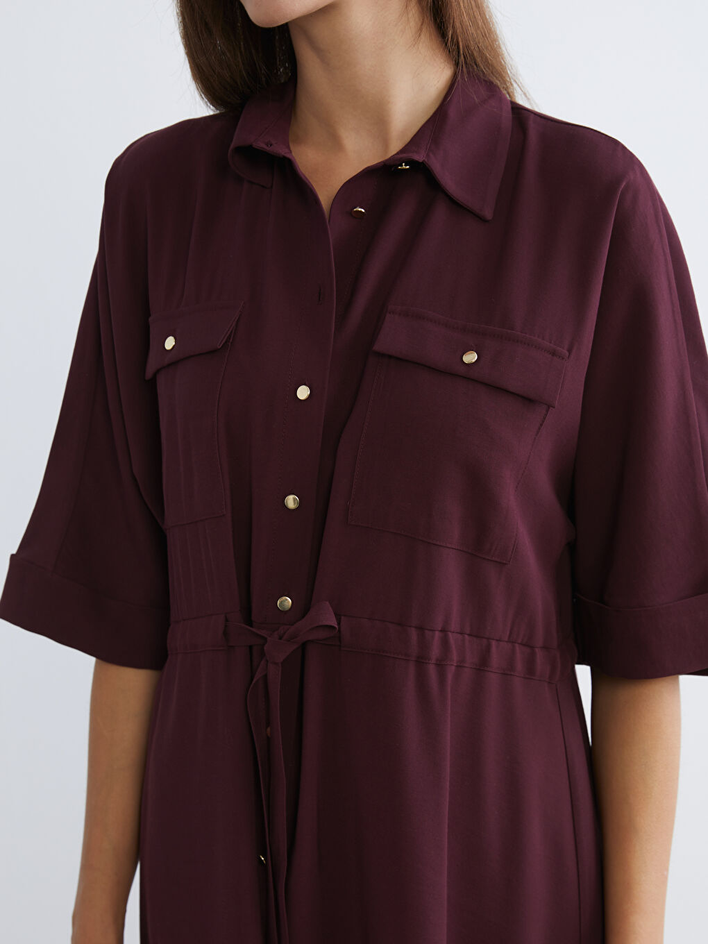 فستان قميص بوردو امرأة-4