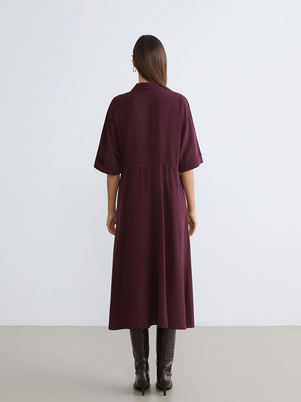فستان قميص بوردو امرأة-5